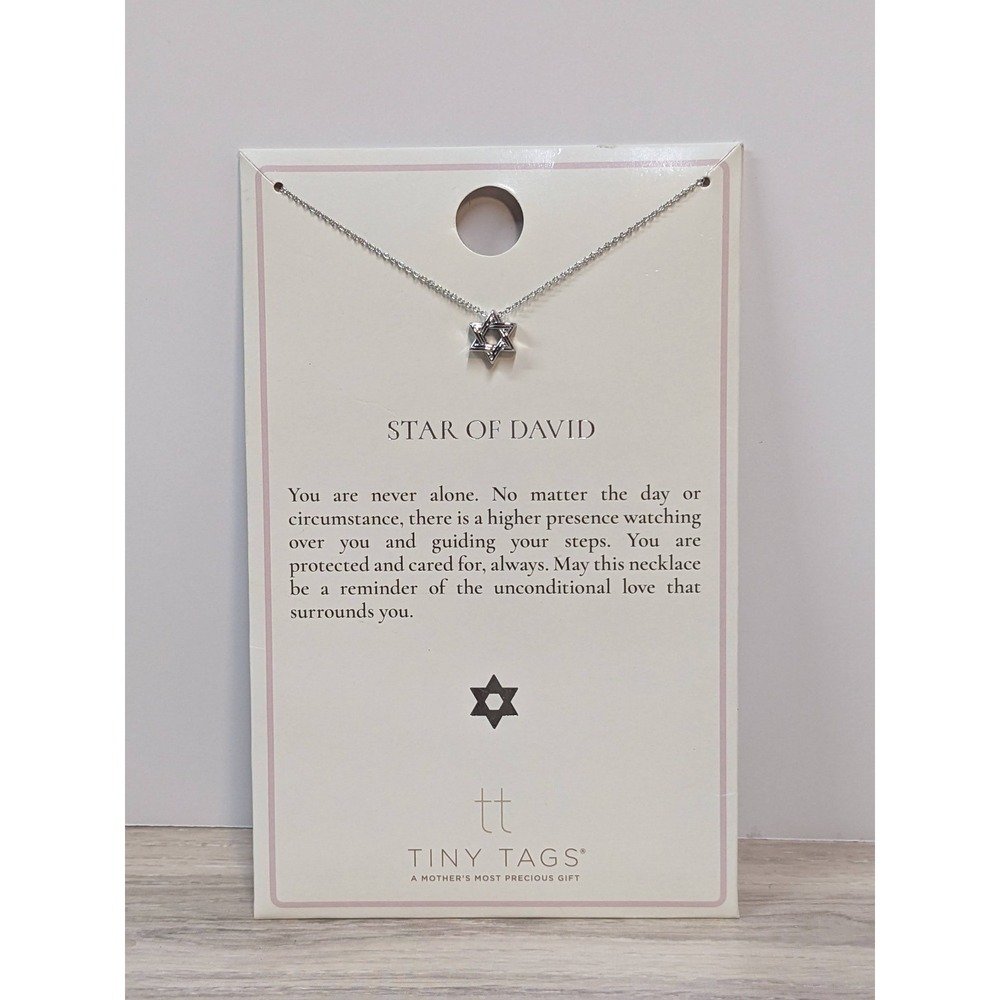 Tiny Tags Star of David Necklace Platinum Ion Plating Silver Tone 16-18in NEW